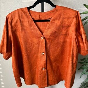 Vintage Cropped Orange Button-Up Women's Top